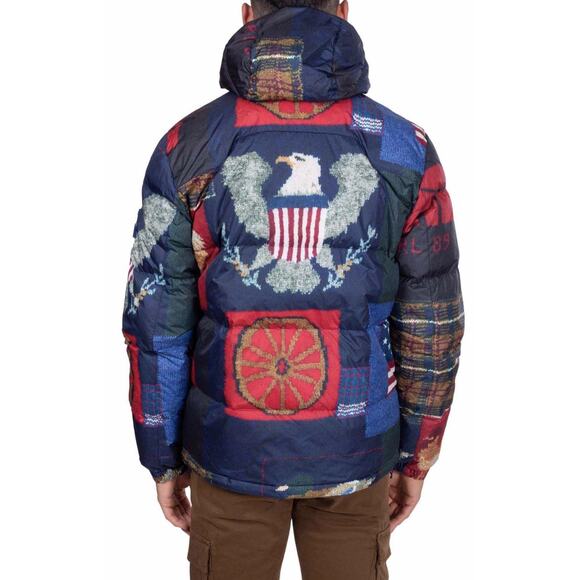 SMALL Ralph Lauren Polo Country Jacket Mens Multi Hooded Puffer Patchwork Flag - Picture 2 of 8